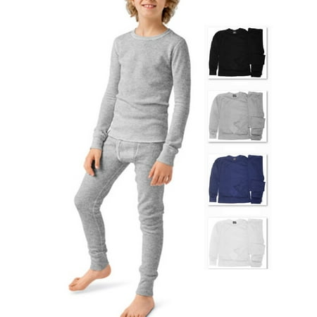 Therma Tek Boys Tagless 100/% Cotton Light Weight Waffle Knit Thermal Top /& Bottom Underwear Set